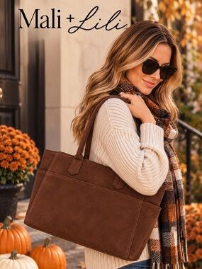 Mali & Lili Faux Suede Tote - Chocolate Brown- NWT